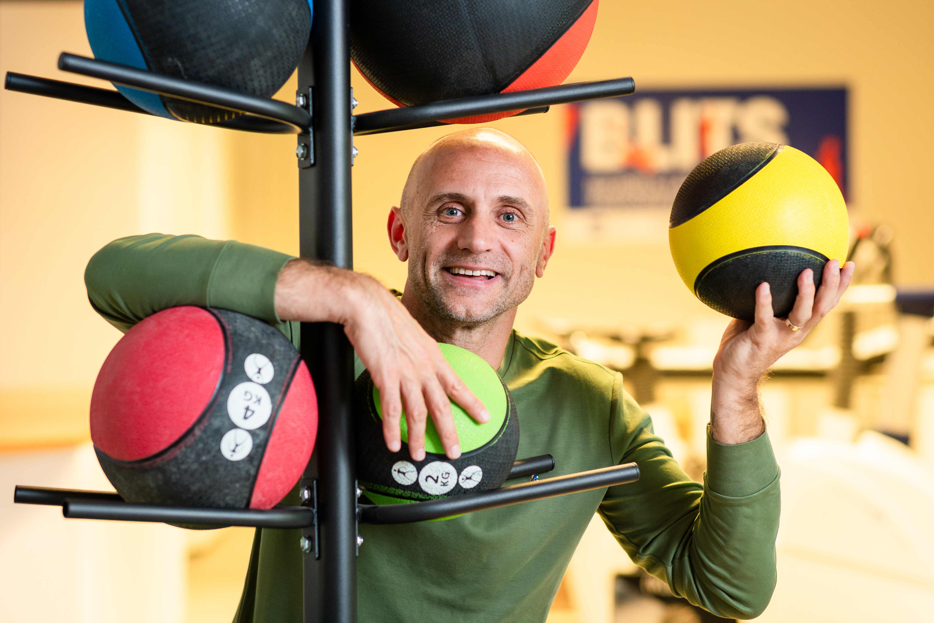 Bart Roelands poses with weighted excercise balls